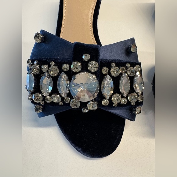 Tory Burch Bow Velvet Crystal slide heels size 5.5 navy blue - Picture 10 of 16